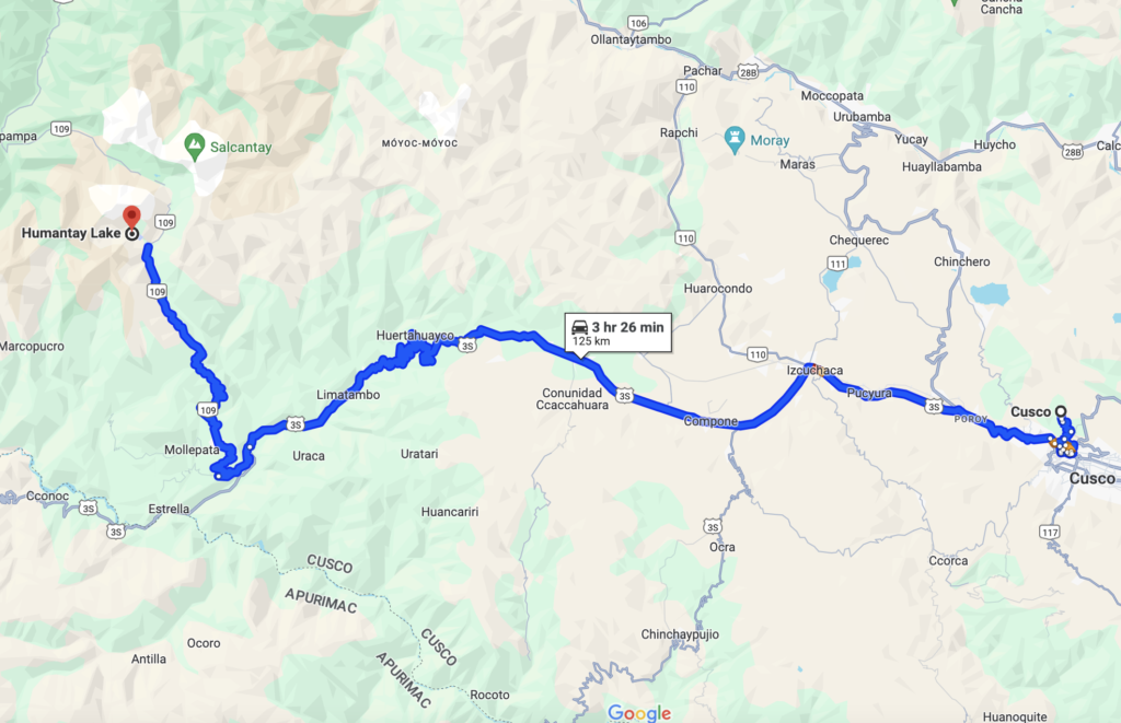 Carte route Laguna Humantay